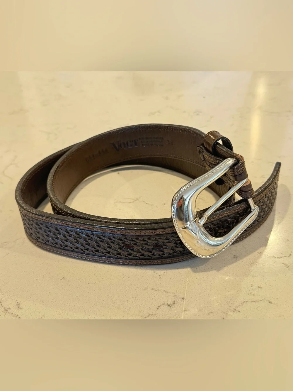 Vogt Silversmiths Western Chocolate Basket Weave Saddle Leather Belt Size 38